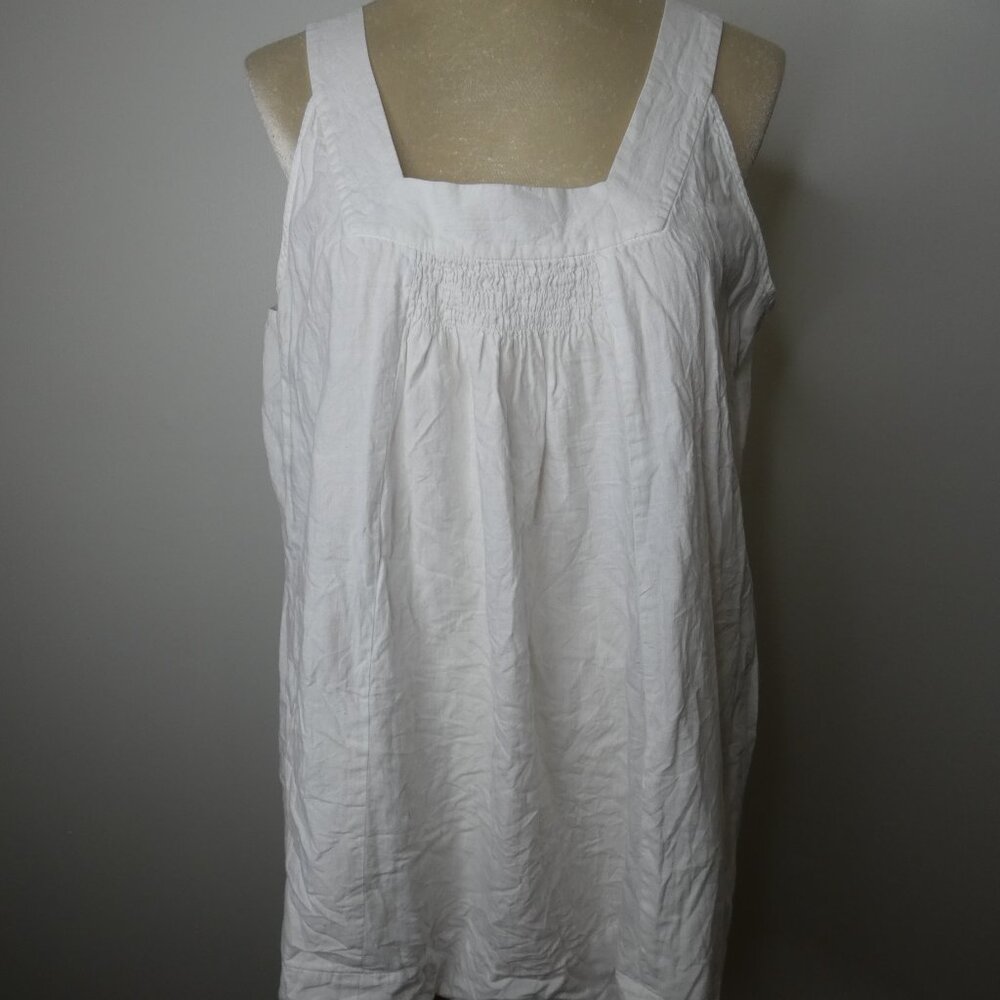 Eileen Fisher Women's L 100% Cotton White Tank Top Smocked Square Neck - Picture 10 of 10